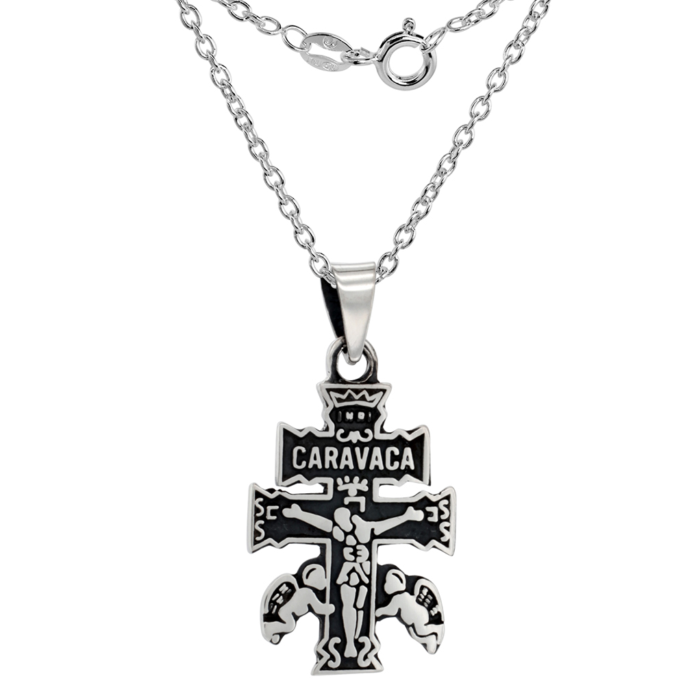Sterling Silver Caravaca Cross Necklace Handmade 1 inch tall 2mm Cable Chain