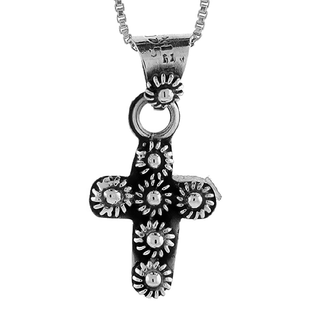 Sterling Silver Floral Cross Pendant Handmade 3/4 inch tall, NO Chain Included