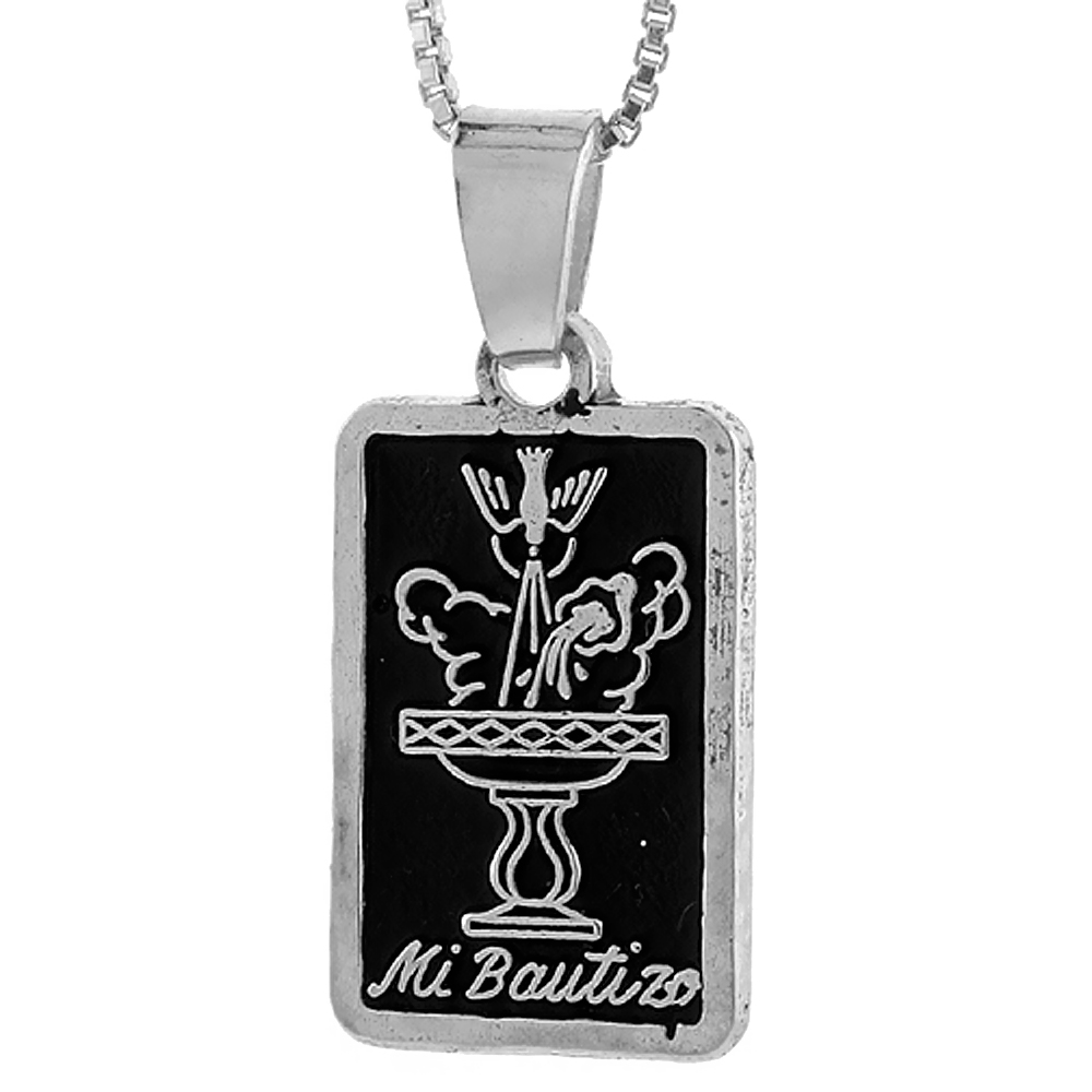 sterling Silver Spanish Mi Bautizo (My Baptism) Pendant 7/8 inch tall, NO Chain Included