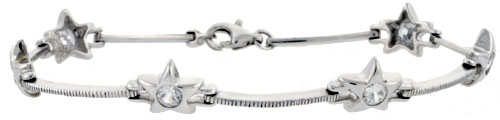 7" Sterling Silver Star Bracelet with CZ
