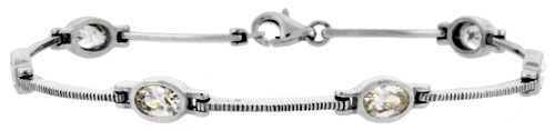 7" Sterling Silver Oval Bracelet with CZ