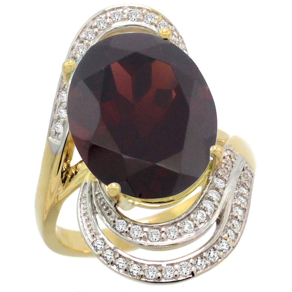 14k Yellow Gold Natural Garnet Promise Ring Diamond Accents Oval 16x12 mm, sizes 5 - 10 