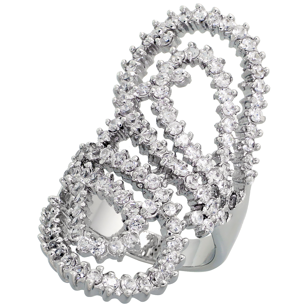 Sterling Silver Cubic Zirconia Spoon Ring with High Quality Brilliant Cut CZ Stones, 1 1/2 inch (37 mm) long