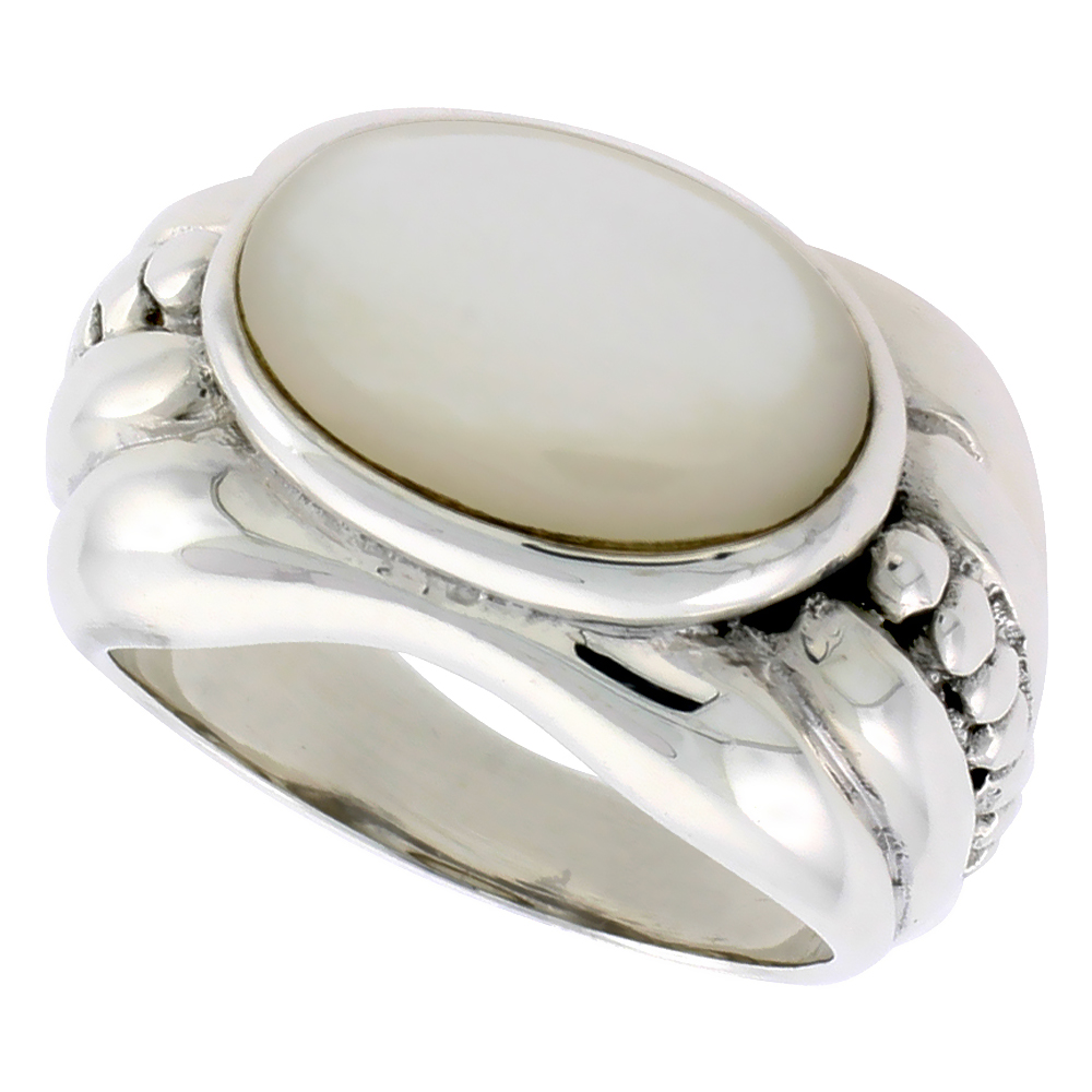Sterling Silver Mother of Pearl Ring Oval, 1/2 inch wide