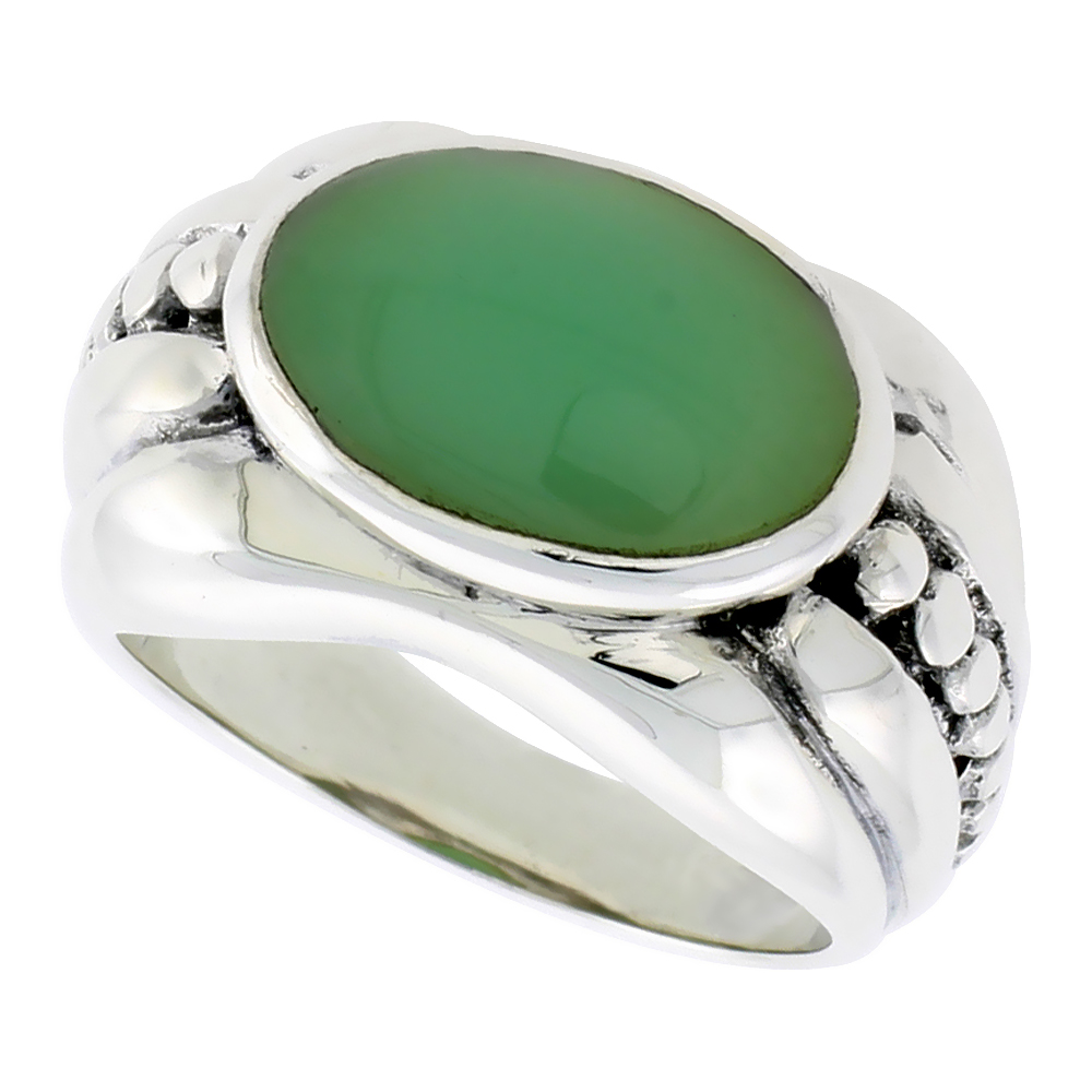 Sterling Silver Synthetic Green Onyx Ring Oval, 1/2 inch wide