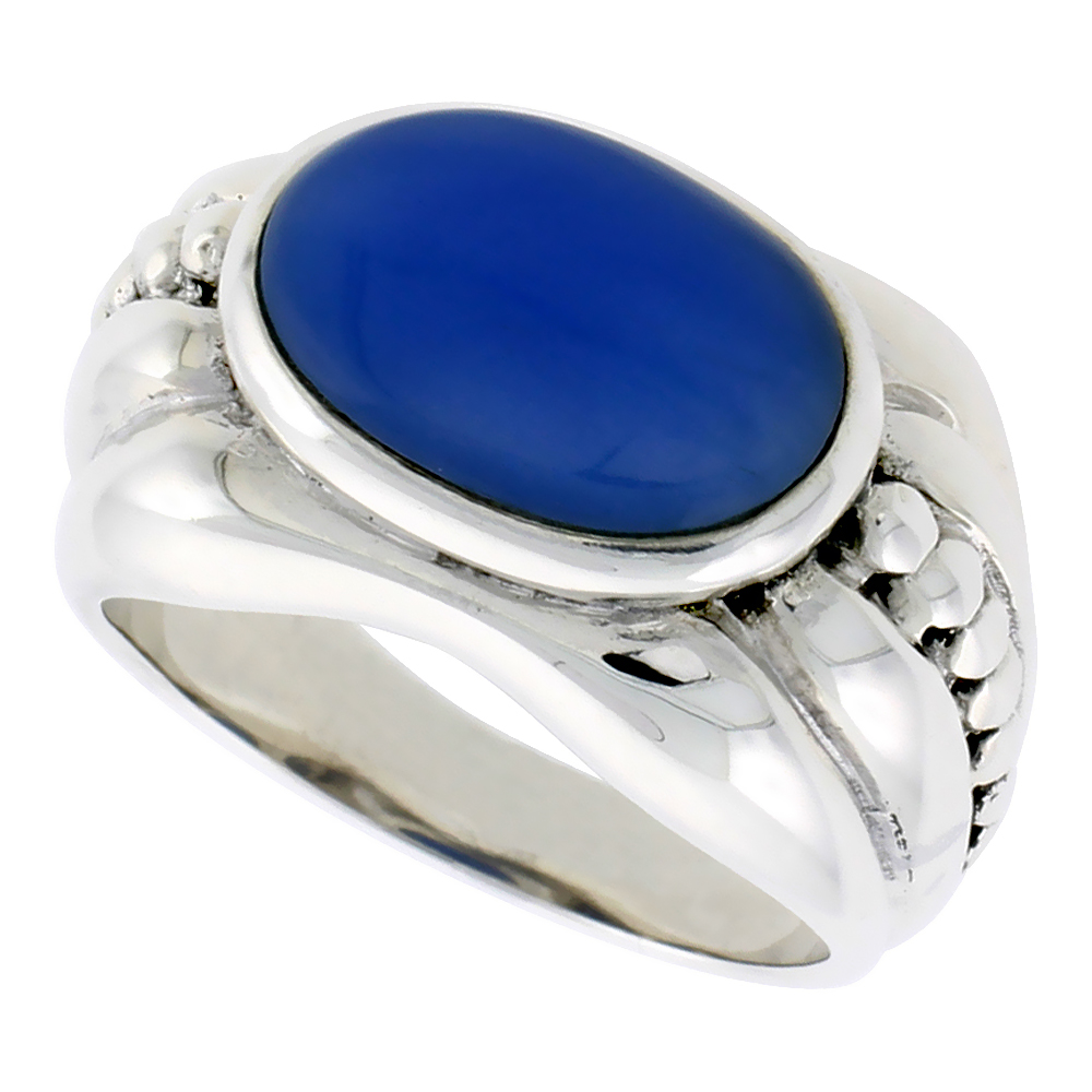Sterling Silver Synthetic Blue Onyx Ring Oval, 1/2 inch wide