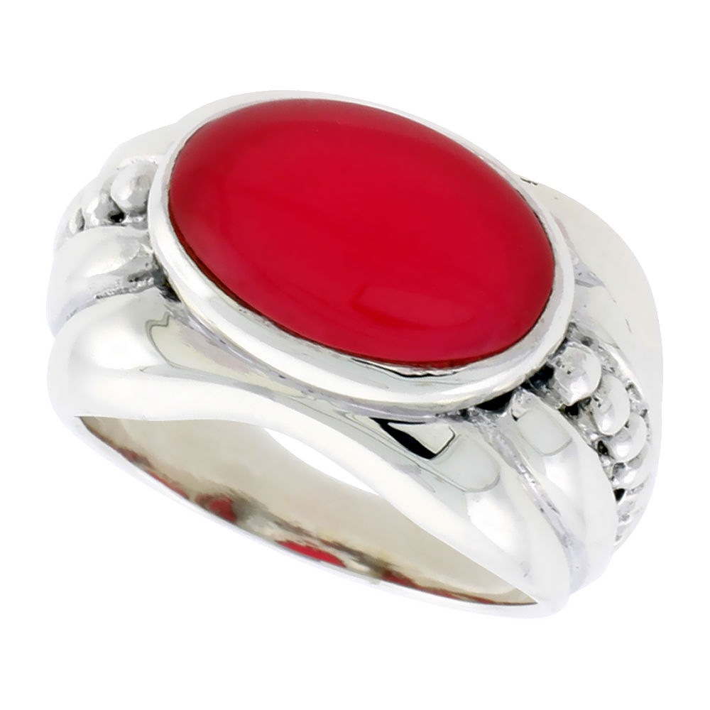 Sterling Silver Synthetic Carnelian Ring Oval, 1/2 inch wide