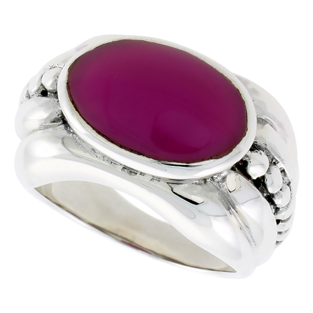 Sterling Silver Synthetic Purple Onyx Ring Oval, 1/2 inch wide