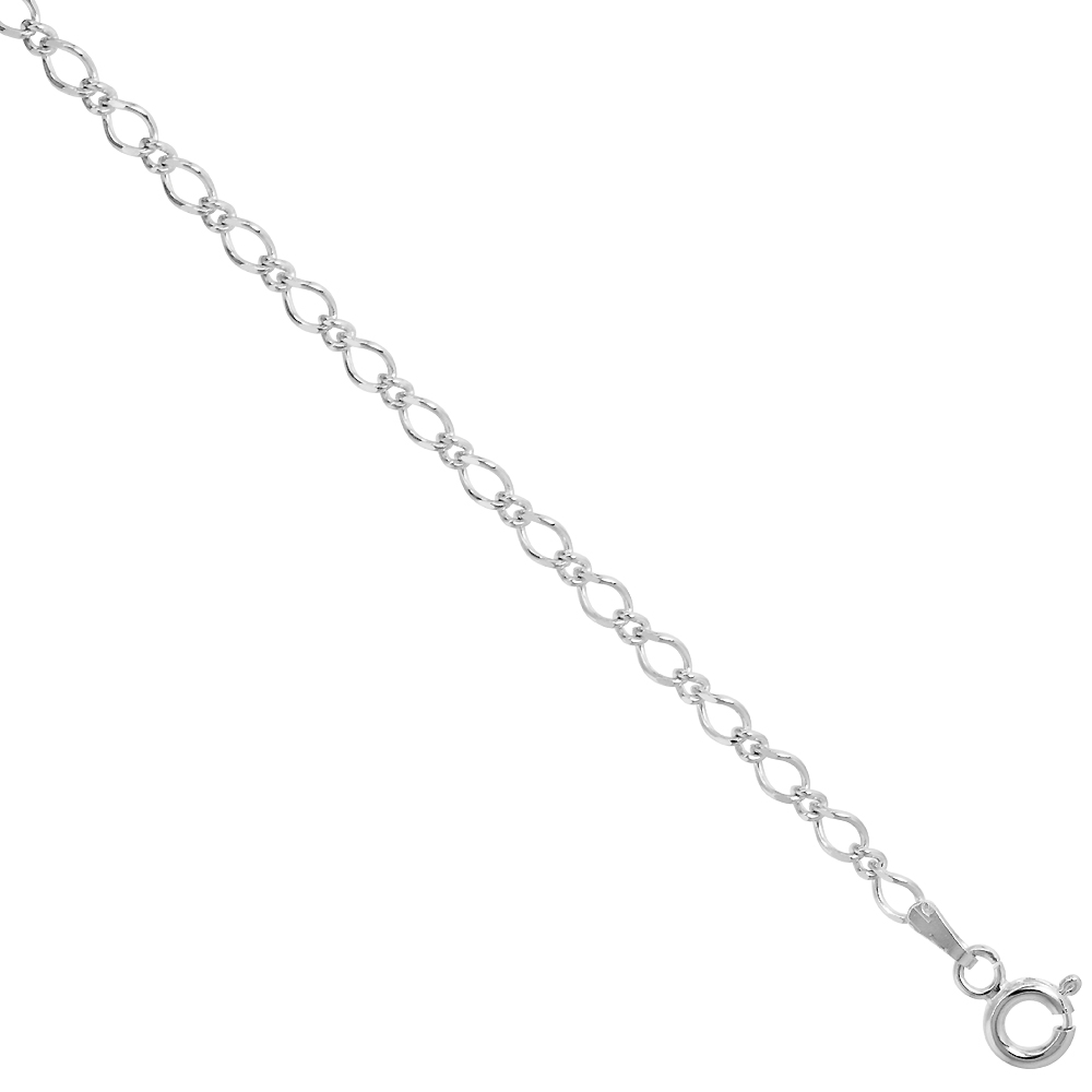 Sterling Silver Anklet Infinity Chain 3.2 mm Nickel Free Italy, Sizes 9 - 9.5 inch