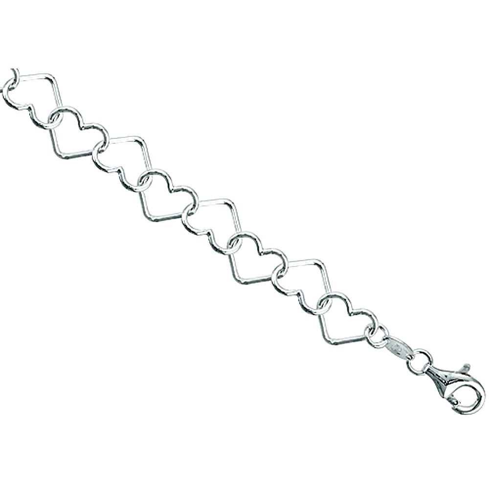Sterling Silver Heart Chain Necklaces &amp; Bracelets 9.6mm Nickel free Italy, Sizes 7 - 30 inch