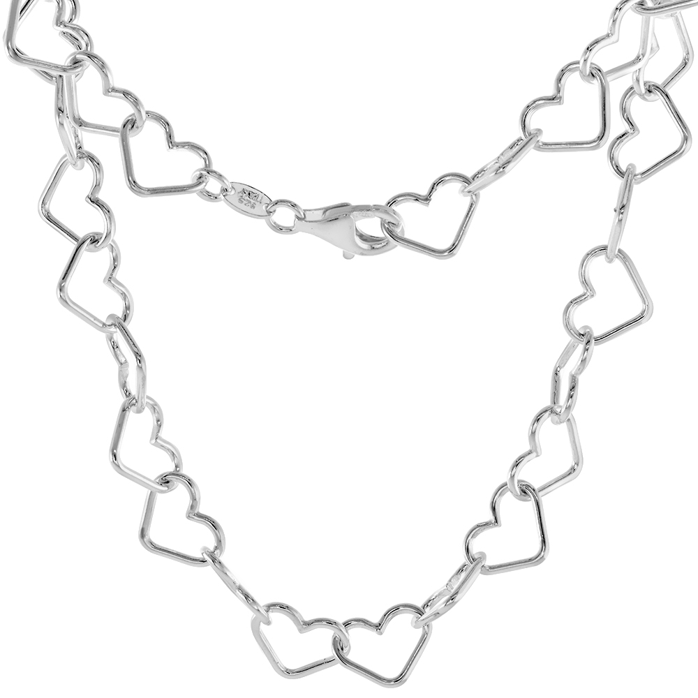 Sterling Silver 10mm Heart Chain Necklaces & Bracelets for Women Nickel free Italy Sizes 7-20 inch