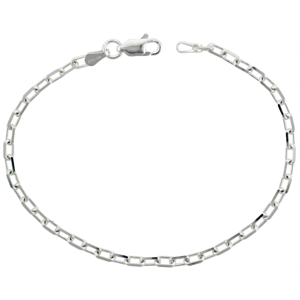 Sterling Silver Boston Link Chain Necklaces &amp; Bracelets Nickel Free Italy Beveled 1/8 inch, 7-30 inch