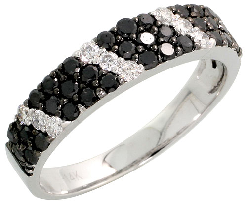 14k White Gold Ladies' Diamond Band, w/ 0.83 Carat Brilliant Cut White & Black Diamonds, 3/16" (5mm) wide