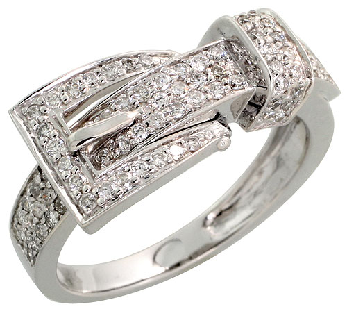 14k White Gold Belt Buckle Diamond Band, w/ 0.50 Carat Brilliant Cut Diamonds, 3/8" (9mm) wide