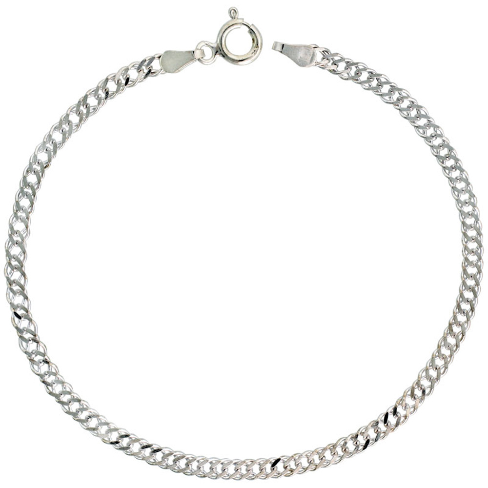 Sterling Silver Anklet Double Curb Chain 3 mm Nickel Free Italy, Sizes 9.5 - 10 inch