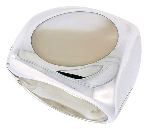 Sterling Silver Ladies&#039; Ring w/ an Oval-shaped Mother of Pearl, 13/16&quot; (20 mm) wide
