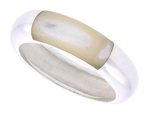 Sterling Silver Ladies&#039; Band w/ Mother of Pearl, 1/4&quot; (6 mm) wide