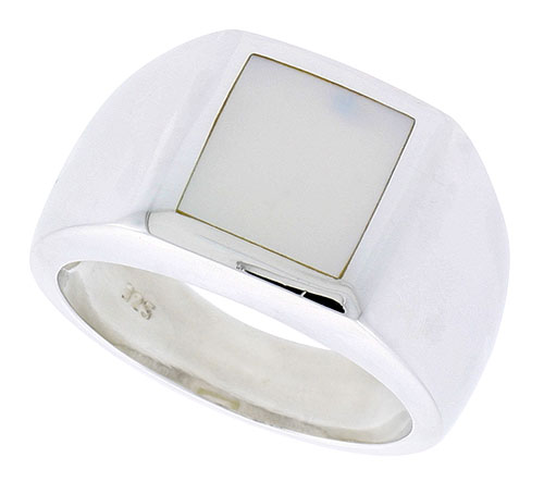 Sterling Silver Ladies&#039; Ring w/ a Square-shaped Mother of Pearl, 1/2&quot; (12 mm) wide
