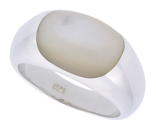 Sterling Silver Concaved Ladies&#039; Ring w/ an Oval-shaped Mother of Pearl, 3/8&quot; (10 mm) wide