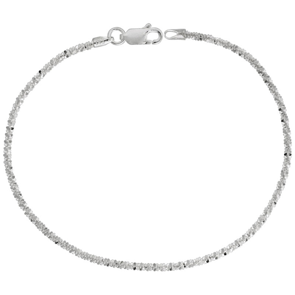 Sterling Silver Sparkle Chain Necklaces &amp; Bracelets 1.8mm Diamond cut Rock Chain Nickel Free Italy, 7-30 inch