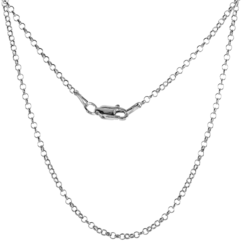 Sterling Silver Italian Rolo Chain Necklace 2mm Thin Nickel Free sizes 7 - 30 inch