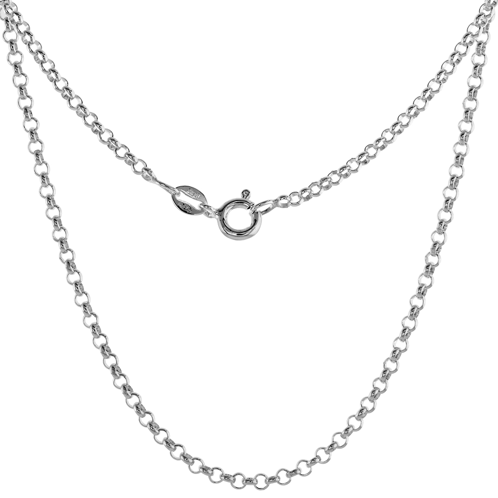 Sterling Silver Italian Rolo Chain Necklace 2.5mm Nickel Free sizes 7 - 30 inch
