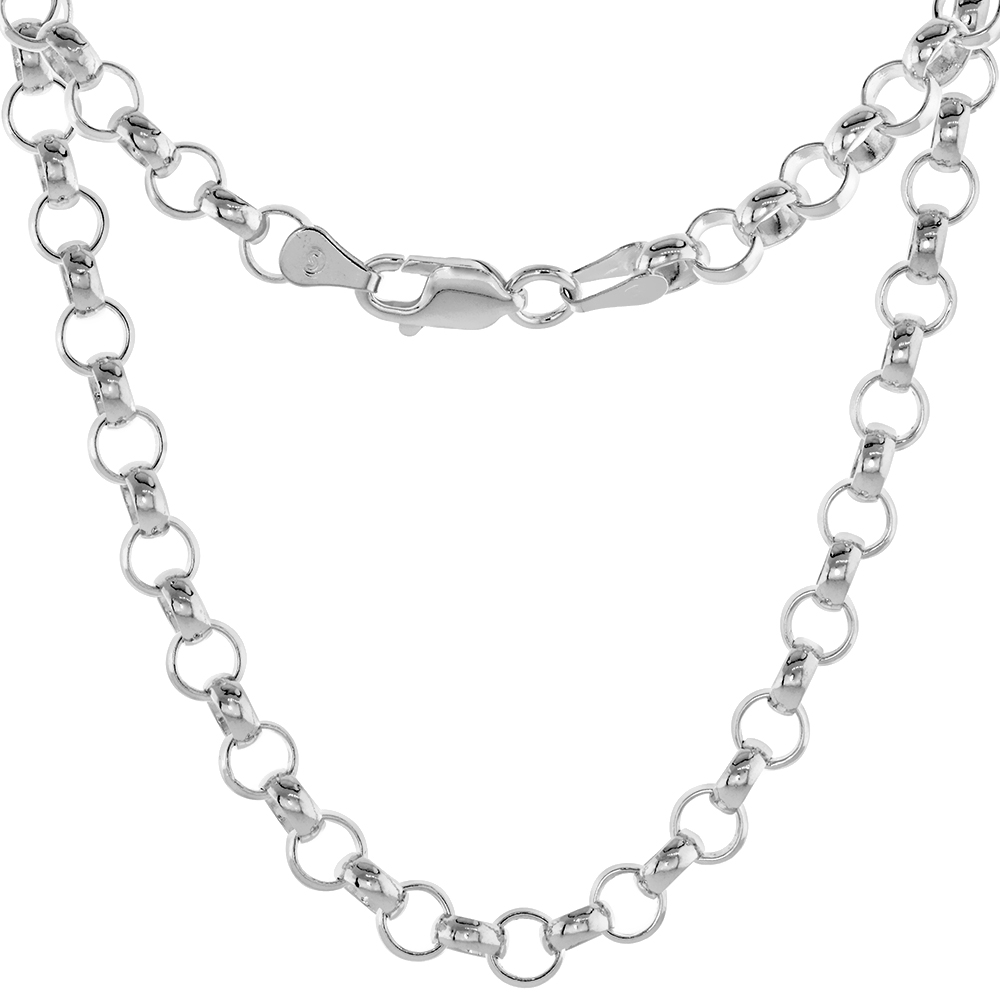 Sterling Silver Italian Rolo Chain Necklace 6mm Thick Nickel Free sizes 7 - 30 inch