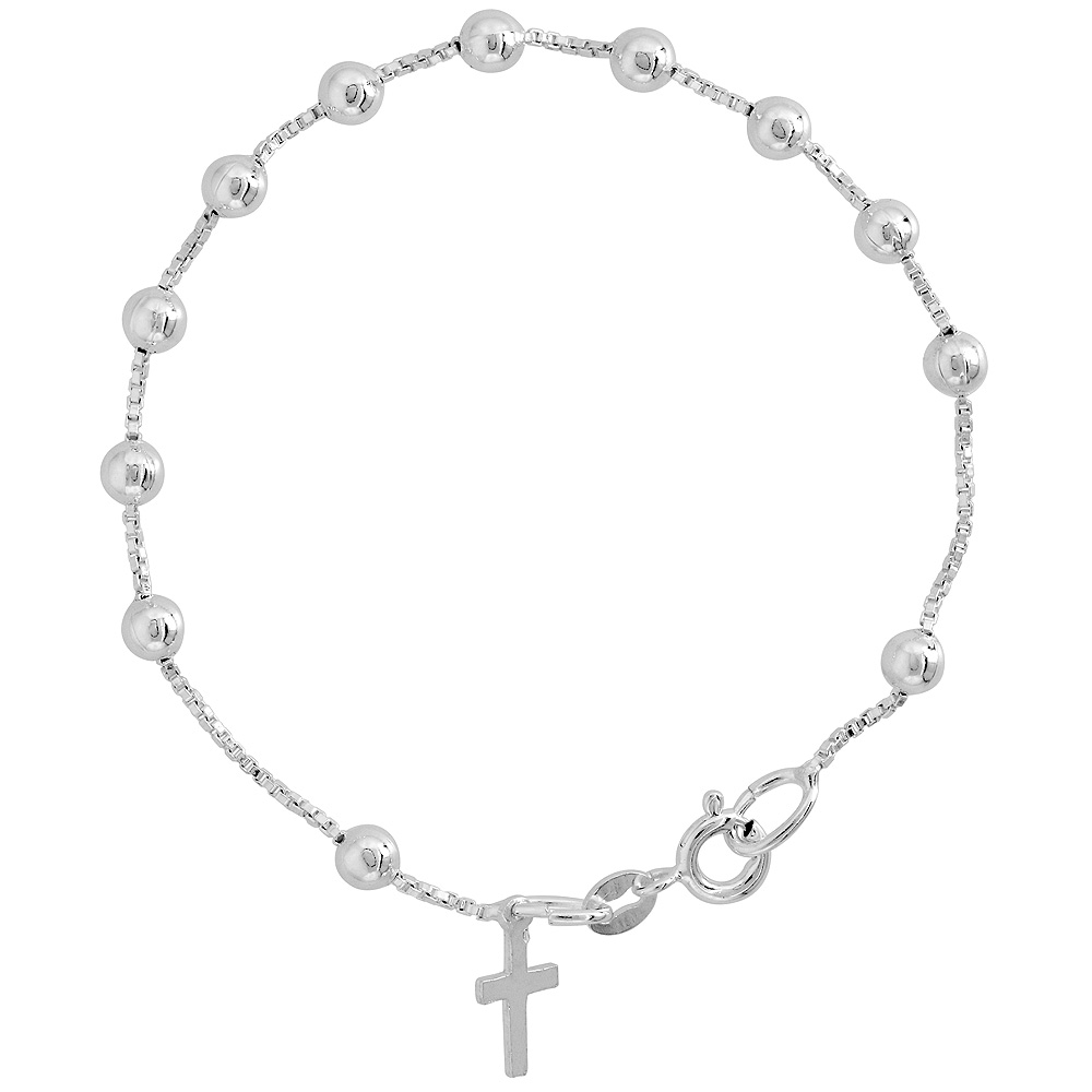 Sterling Silver Rosary Bracelet 4 mm Beads Italy 7 inch