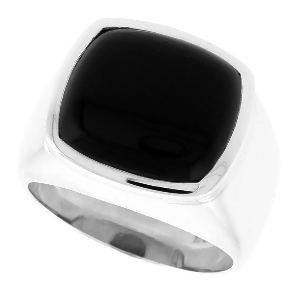 Square Sterling Silver Genuine Black Onyx Ring for Men 5/8 inch (16 mm) size