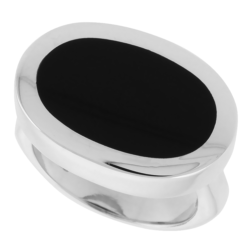 Oval Sterling Silver Genuine Black Onyx Ring for Women 5/8 inch (16 mm)