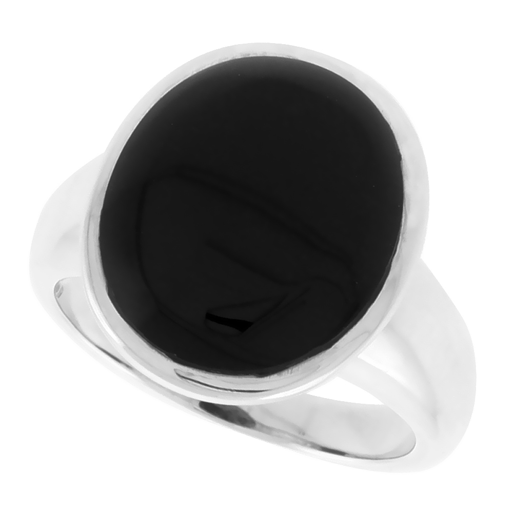Oval Sterling Silver Genuine Black Onyx Ring for Women 3/4 inch (19 mm)