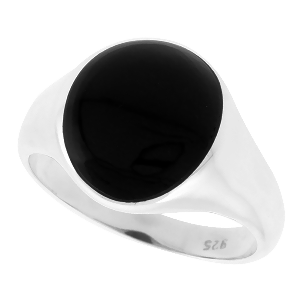 Oval Cabochon Sterling Silver Genuine Black Onyx Ring for Women 9/16 inch (14 mm)