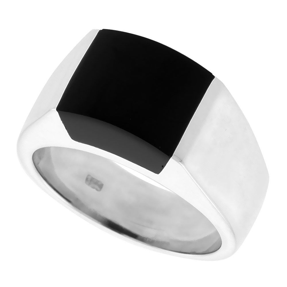 Square Sterling Silver Genuine Black Onyx Ring for Women 3/8 inch (9 mm)