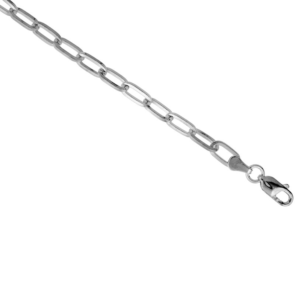 Sterling Silver 6.5mm Square Wire Cable Link Paper Clip Chain Necklace for Men Heavy Nickel Free Italy sizes 7 - 30 inch