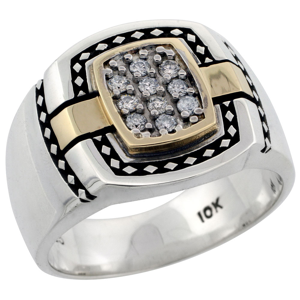10k Gold &amp; Sterling Silver 2-Tone Men&#039;s Celtic Diamond Ring with 0.20 ct. Brilliant Cut Diamonds, 5/8 inch wide