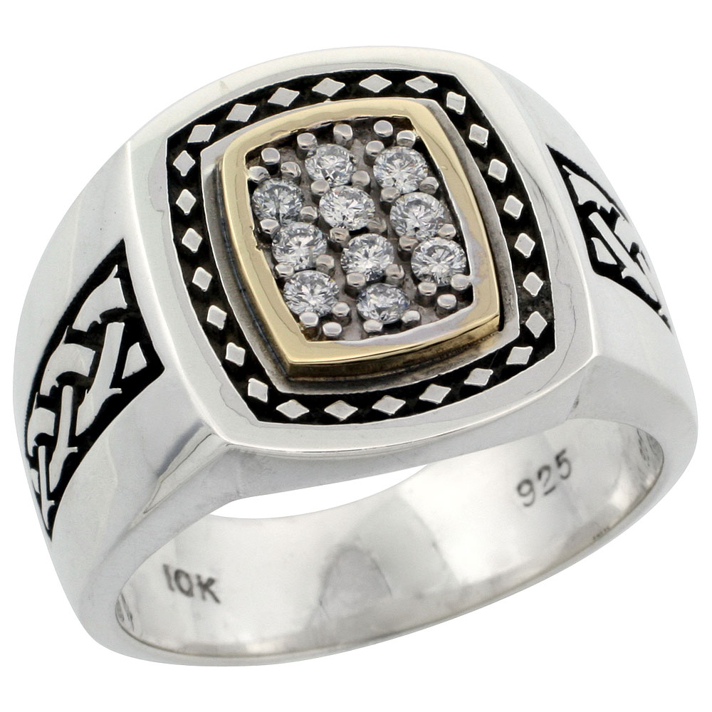 10k Gold &amp; Sterling Silver 2-Tone Men&#039;s Celtic Diamond Ring with 0.25 ct. Brilliant Cut Diamonds, 5/8 inch wide