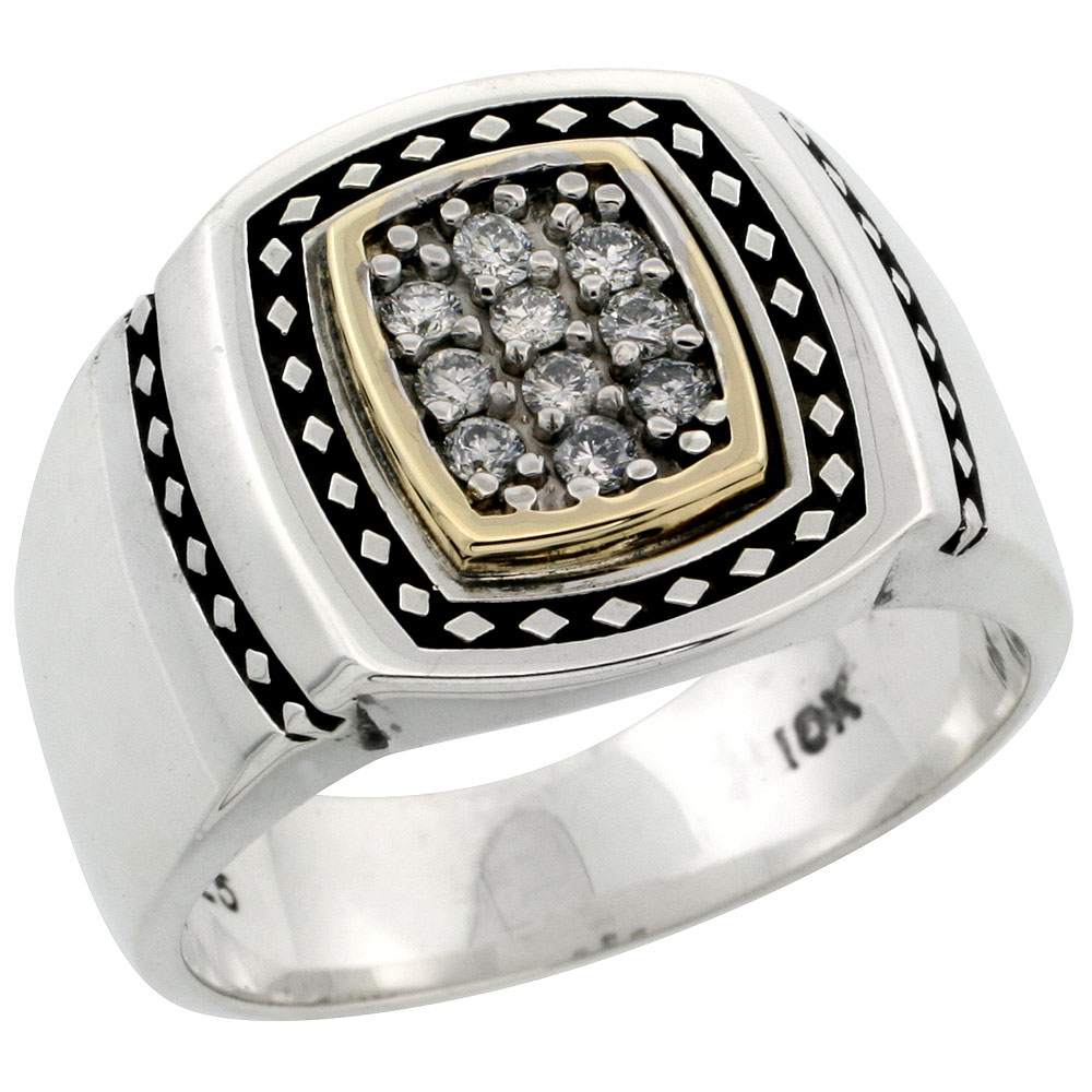 10k Gold &amp; Sterling Silver 2-Tone Men&#039;s Rope Design Diamond Ring with 0.25 ct. Brilliant Cut Diamonds, 5/8 inch wide