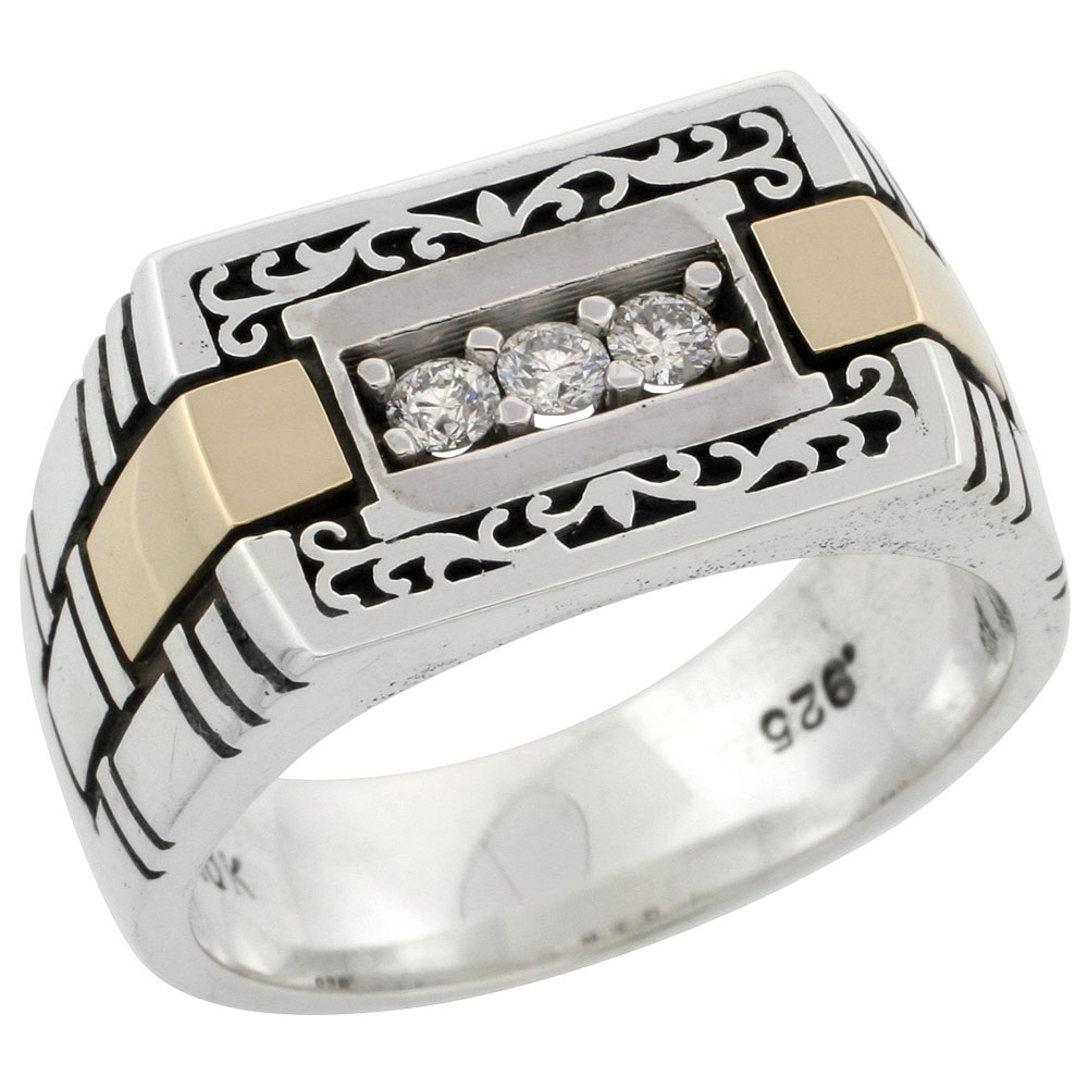 10k Gold &amp; Sterling Silver 2-Tone Men&#039;s Celtic Diamond Ring with 0.19 ct. Brilliant Cut Diamonds, 7/16 inch wide