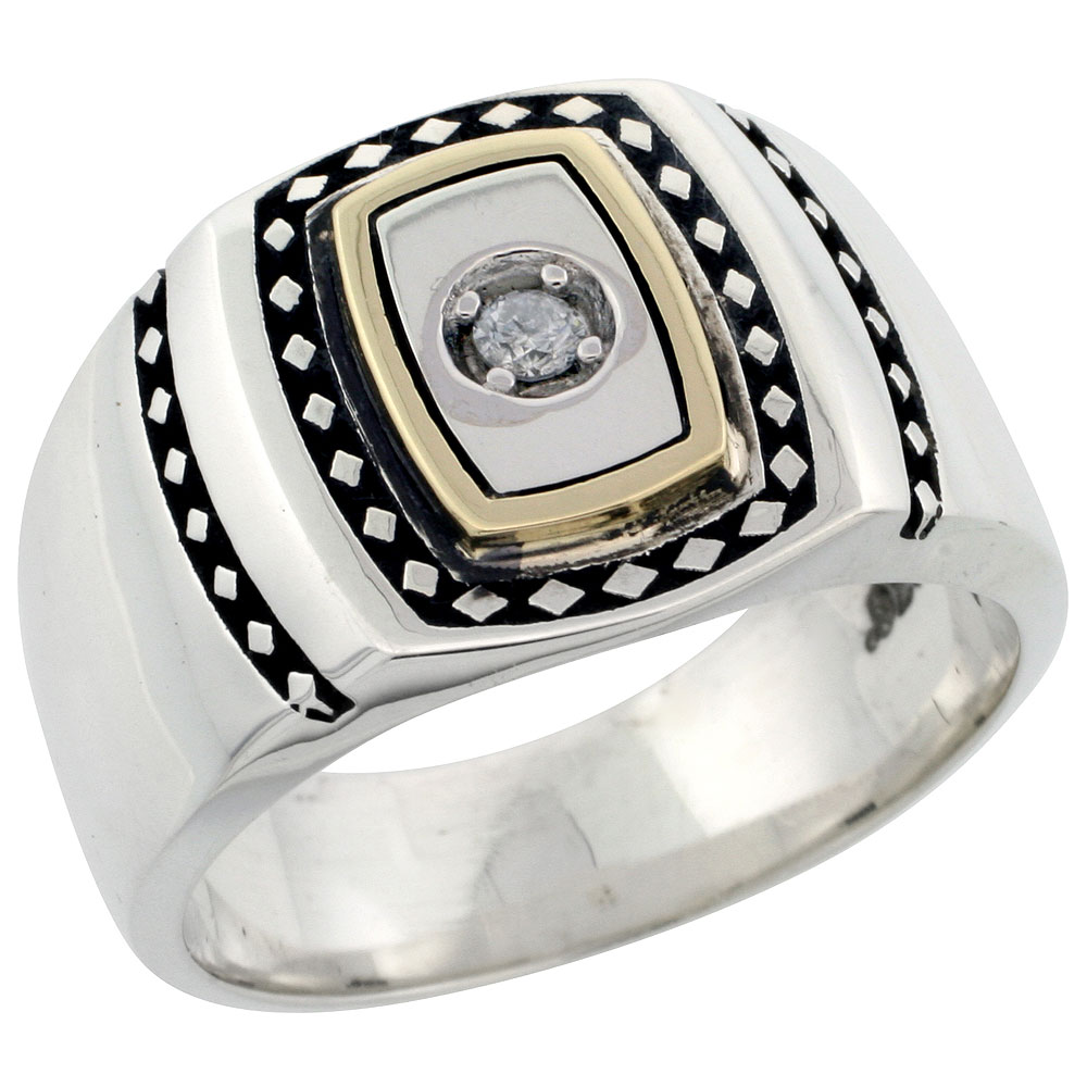 10k Gold &amp; Sterling Silver 2-Tone Men&#039;s Diamond Ring with 0.07 ct. Brilliant Cut Diamonds , 19/32 inch wide