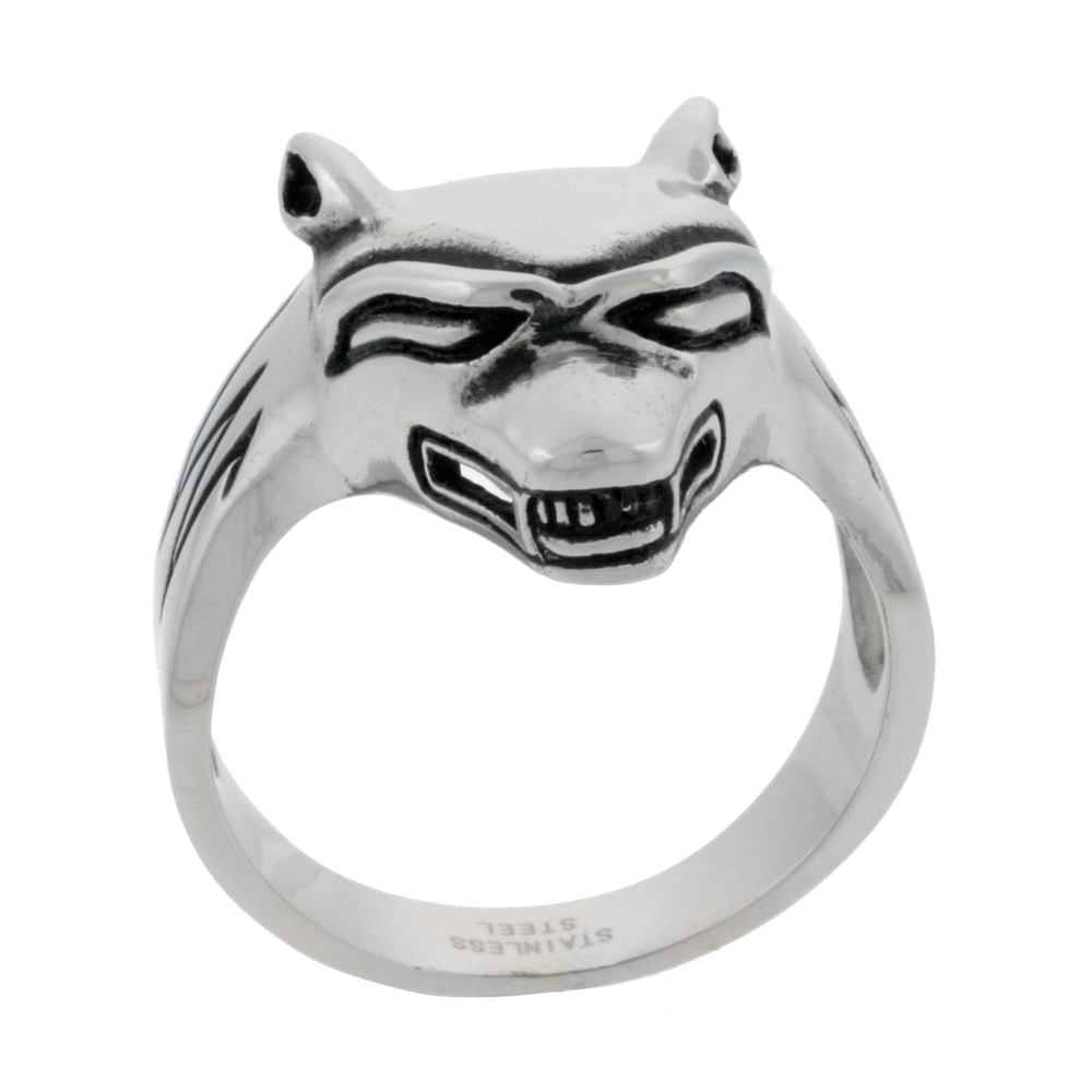 Stainless Steel Wolf Ring Biker Rings for men 1 inch, sizes 9 - 15