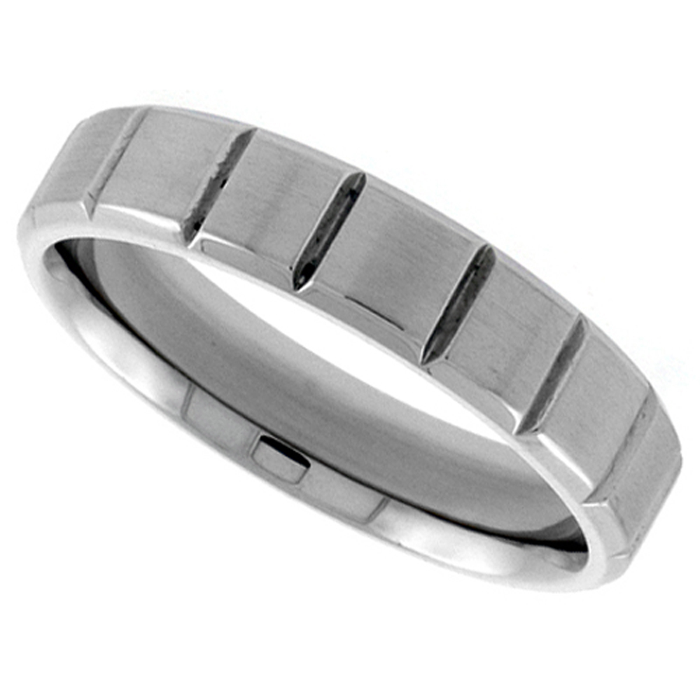 Stainless Steel 5mm Wedding Band Thumb Ring Vertical Grooves Matte Finish Comfort-Fit, sizes 6 - 10.5
