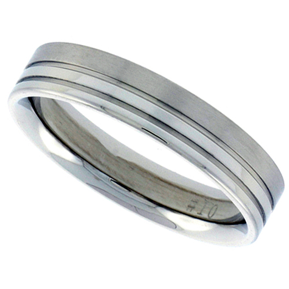 Stainless Steel 5mm Wedding Band Thumb Ring 2 Grooves combination finish Comfort-Fit, sizes 6 - 10.5