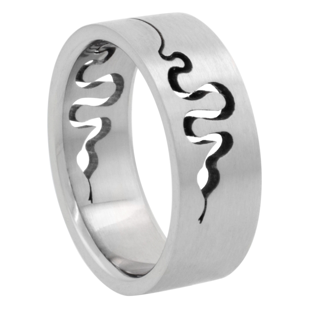 Surgical Stainless Steel Snake Ring 8mm Wedding Band, sizes 7 - 14
