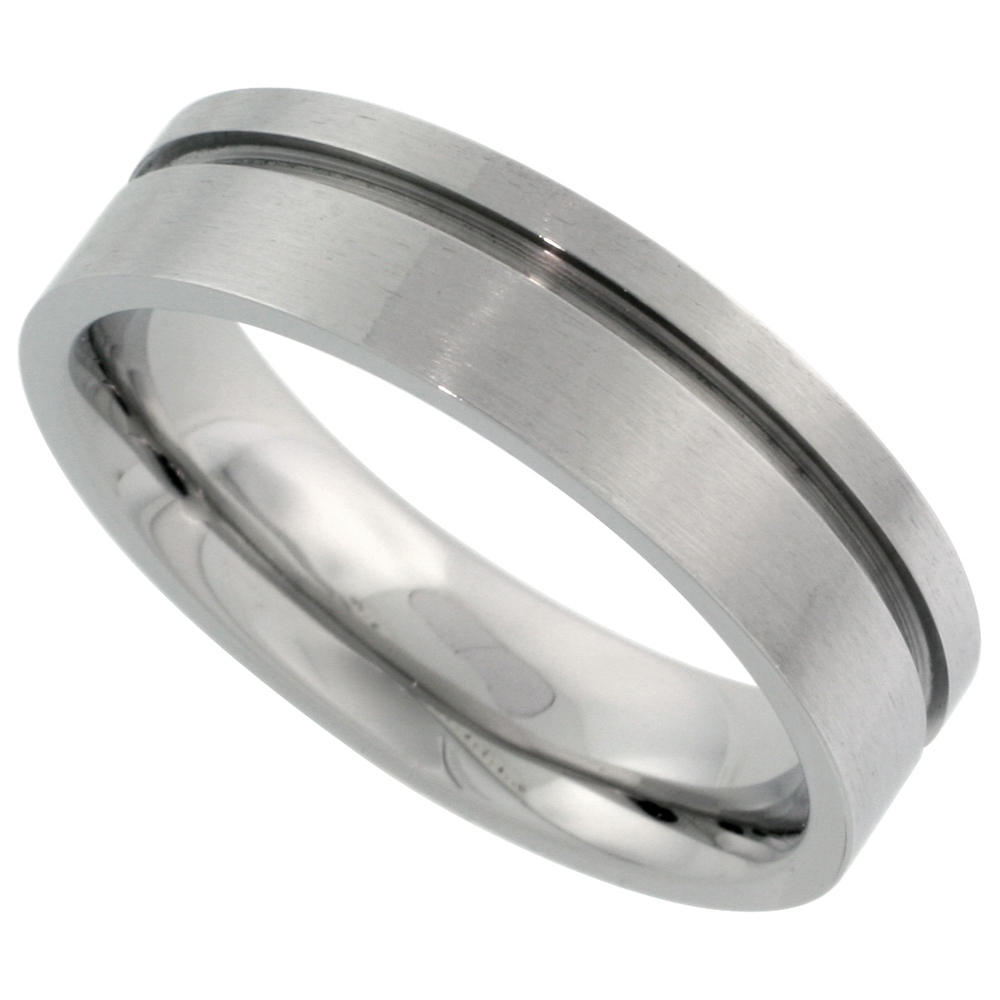 Surgical Stainless Steel 6mm Wedding Band Ring single Groove Comfort-Fit Matte Finish, sizes 7 - 14