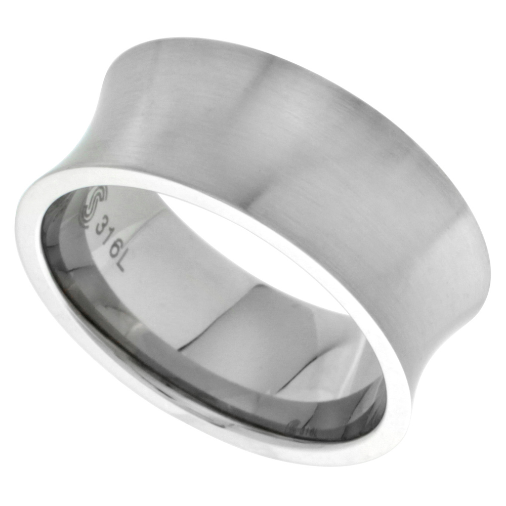 Surgical Stainless Steel 9mm Concaved Wedding Band Ring Matte Finish Comfort-Fit, sizes 8 - 14