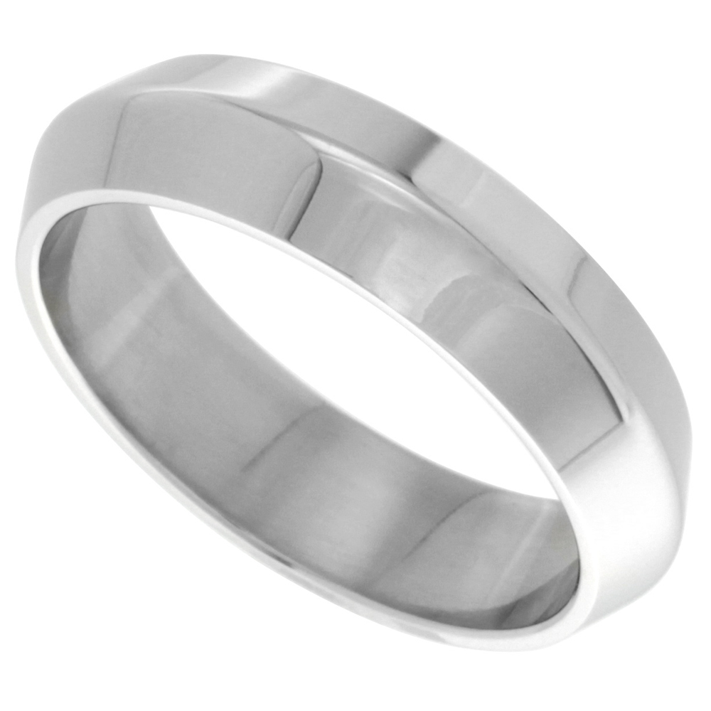 Surgical Stainless Steel 6mm Knife Edge Wedding Band Ring Polished finish, sizes 8 - 14