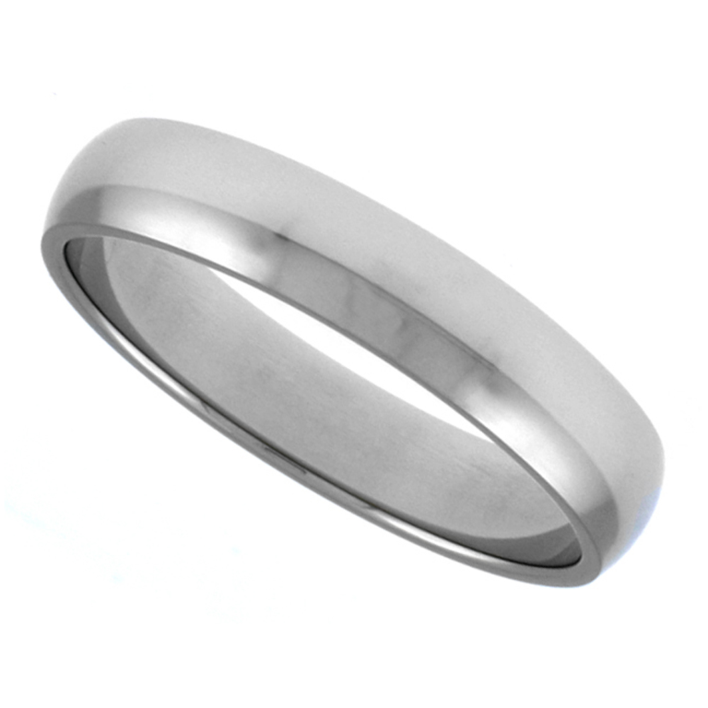 Surgical Stainless Steel 4mm Plain Wedding Ring Domed Polished Comfort Fit, sizes 5 - 14