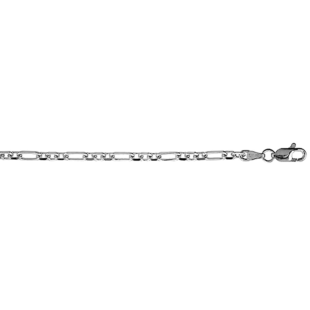 Sterling Silver Figaro Cable Link Chain Necklaces & Bracelets 3.7mm Beveled Nickel Free Italy, 7-30 inch