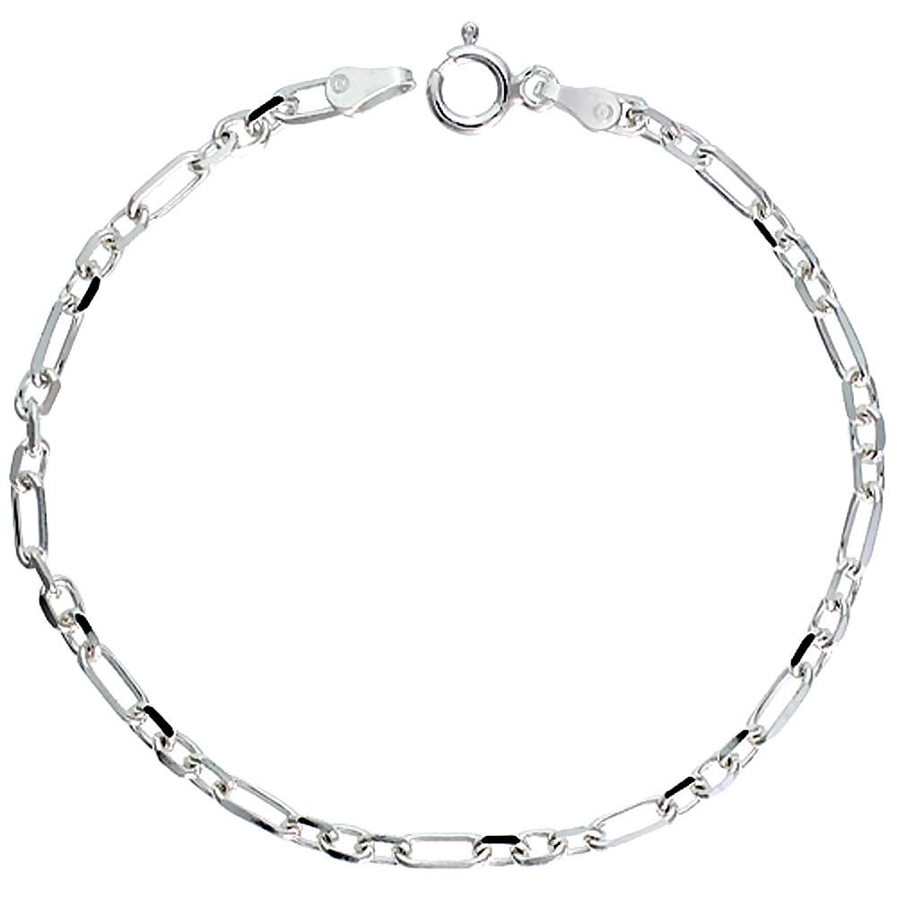 Sterling Silver Figaro Cable Link Chain Necklaces &amp; Bracelets 3mm Beveled Nickel Free. Sizes 7-30 inch