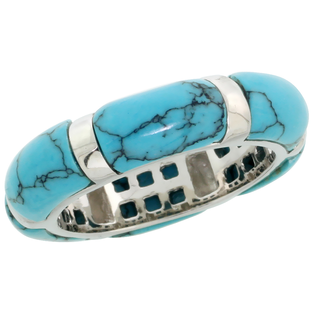 Sterling Silver Domed Band Ring w/ synthetic Turquoise Inlay, 3/16" (5mm) wide